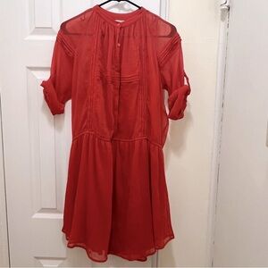 Anthropologie Staring At Stars Orange Sheer Chiffon Dress + cami dress  Sz small